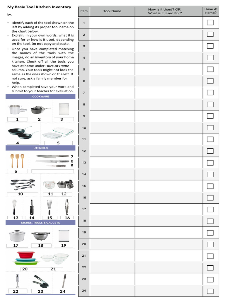 Church Kitchen Tool Inventory Guide | PDF | Baking | Cooking