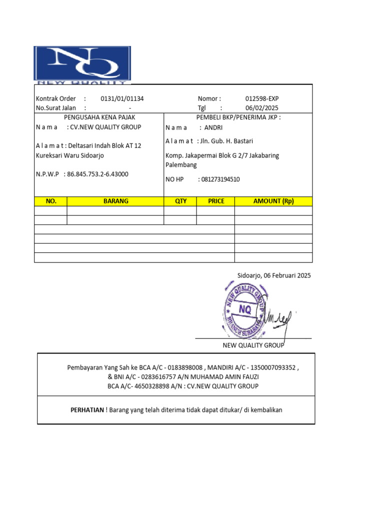Invoice Pembelian Peralatan Gym | PDF