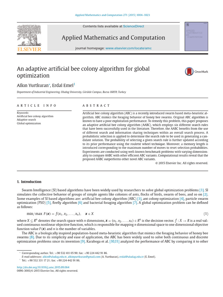2015 Elsevier An Adaptive Artificial Bee Colony Algorithm For Global ...