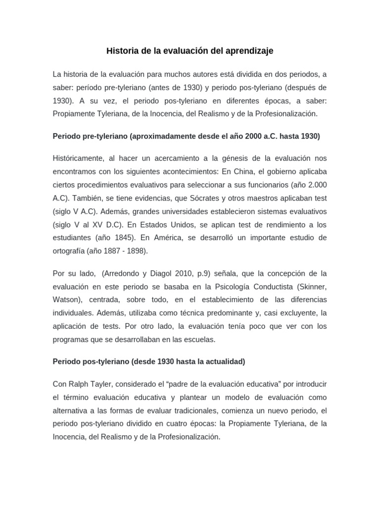 Historia de la evaluación educativa | PDF | Plan de estudios | Cognición