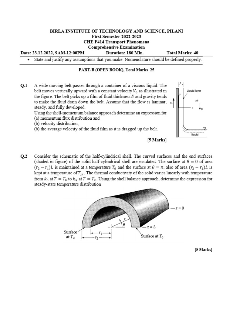 Transport Phenomena Exam Questions | PDF | Heat Transfer | Mechanics