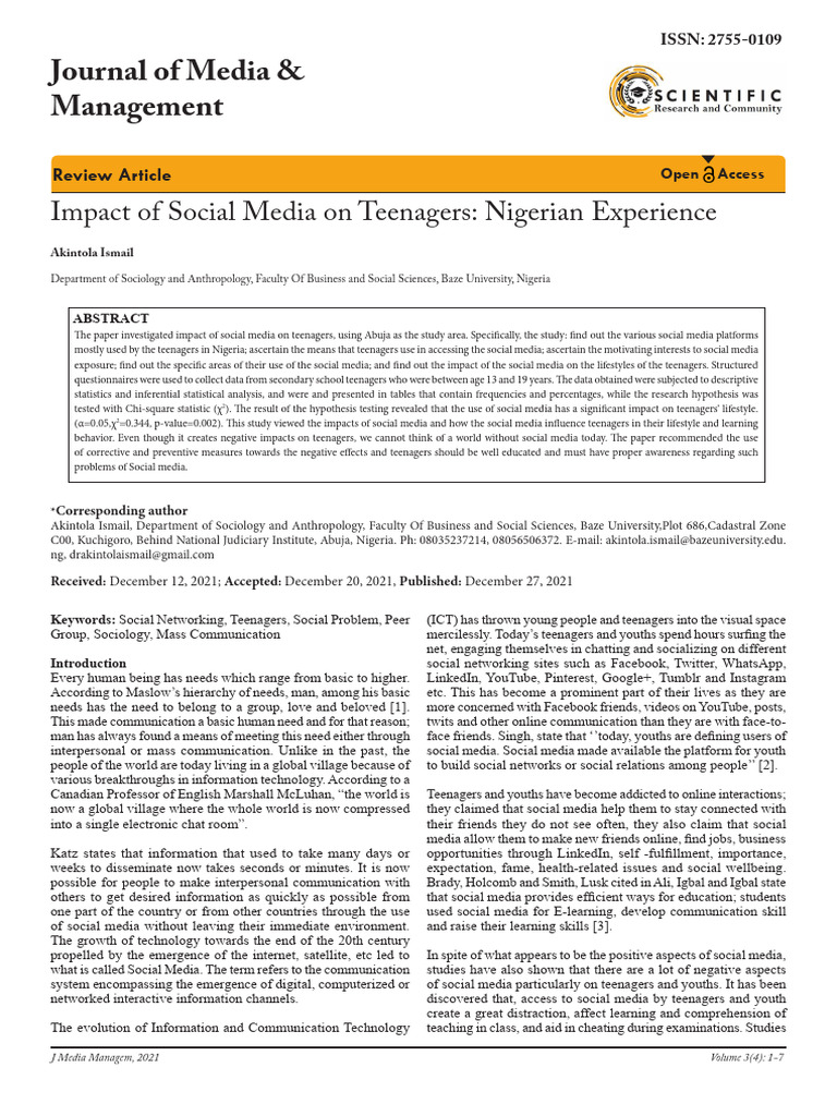 Social Media's Impact on Nigerian Teens | PDF | Social Media | Popular ...