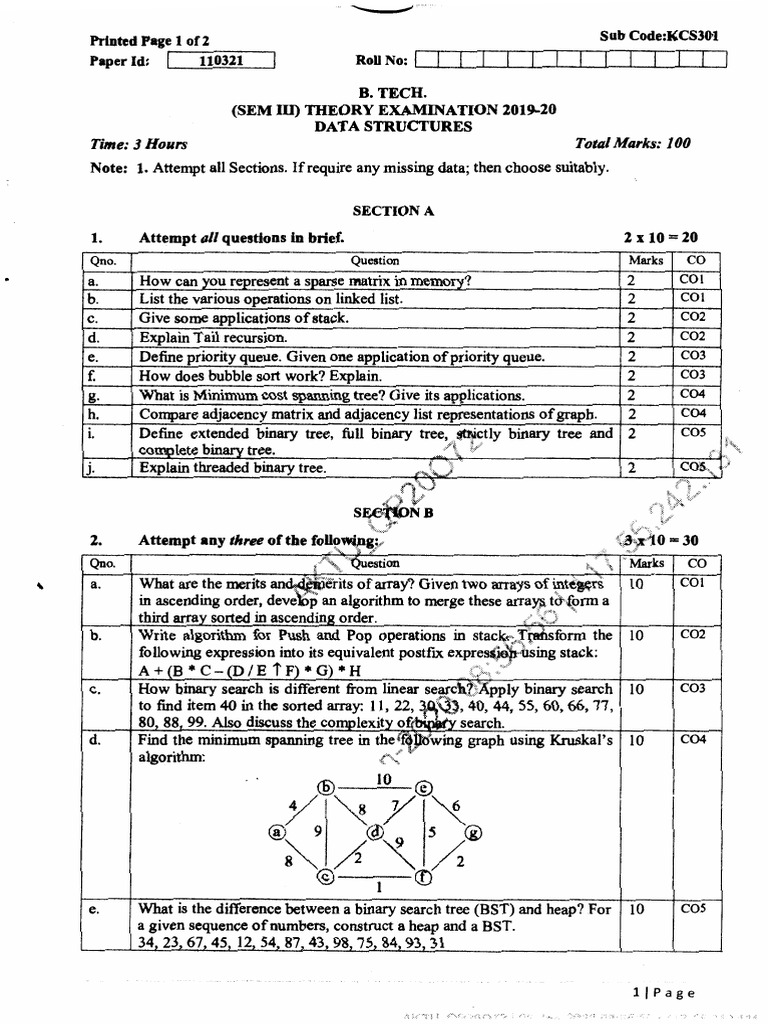 DSA Previous Year Question Papers | PDF | Time Complexity | Theoretical ...
