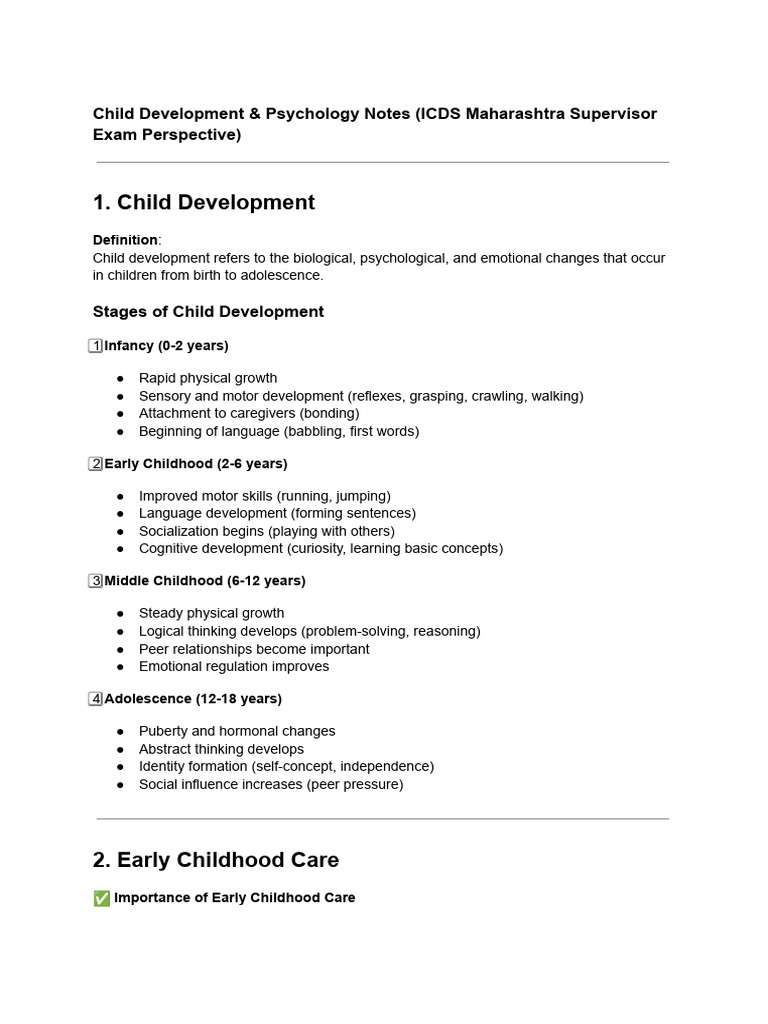 Child Development Notes for ICDS Exam | PDF | Child Development ...