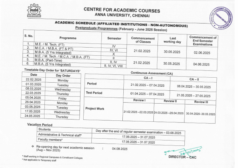 Anna University Academic Schedule 2025 | PDF | Academic Term | Master ...