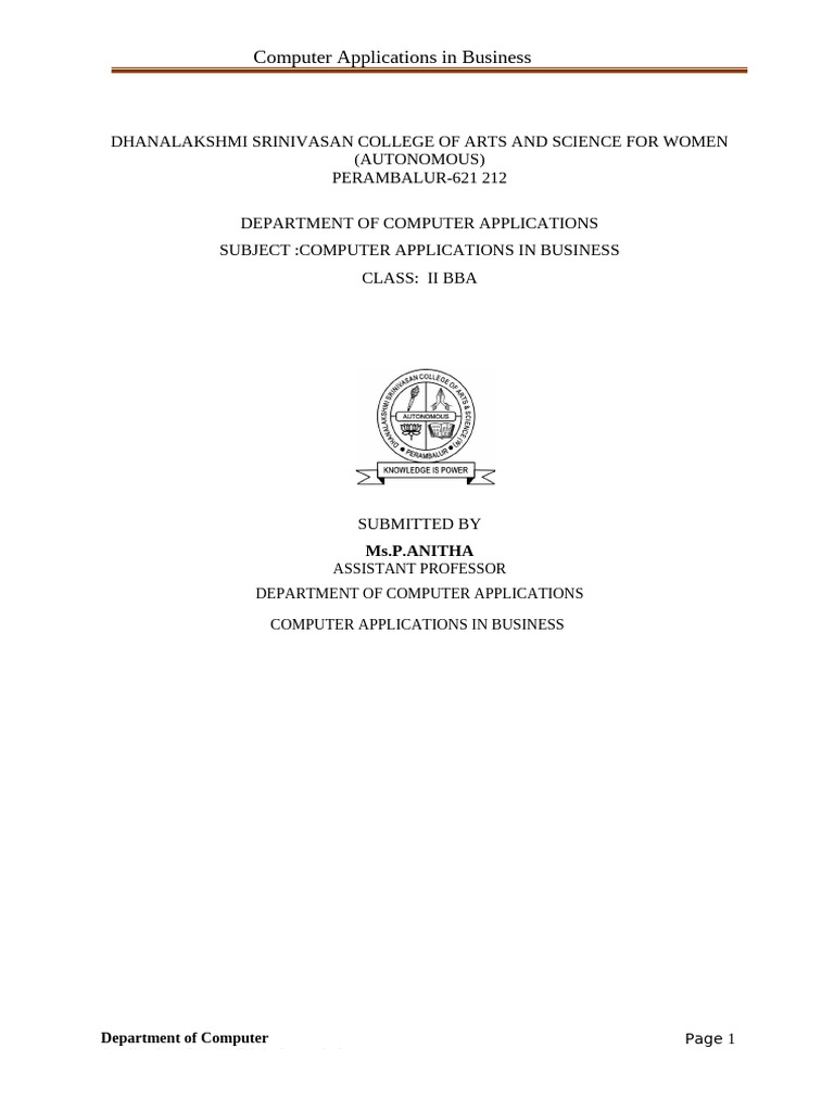 Computer Applications in Business Overview | PDF | Computer Data ...