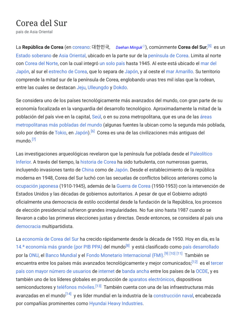 Corea del Sur - Wikipedia, la enciclopedia libre | PDF | Corea del Sur ...