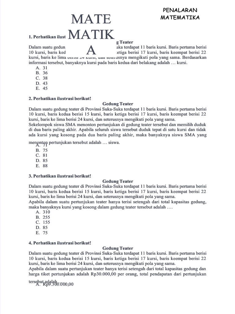 Pdf Soal Penalaran Matematika Kunci Pdf