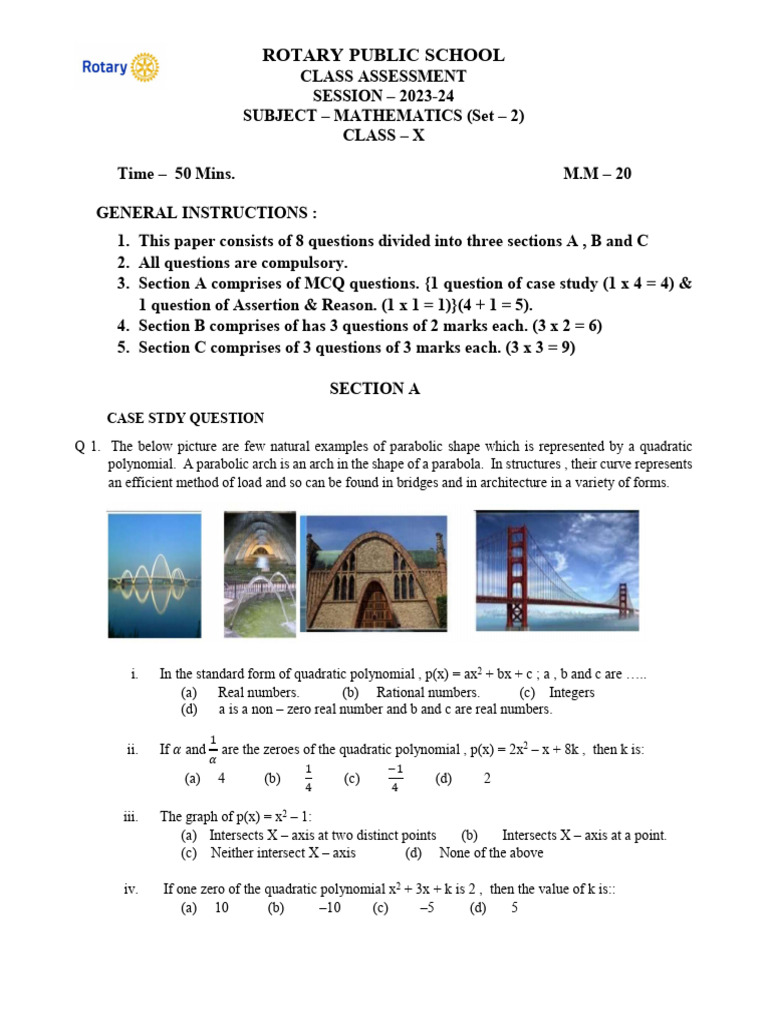 Class Test X (23 - 24) - Set 2 | PDF | Quadratic Equation | Mathematics