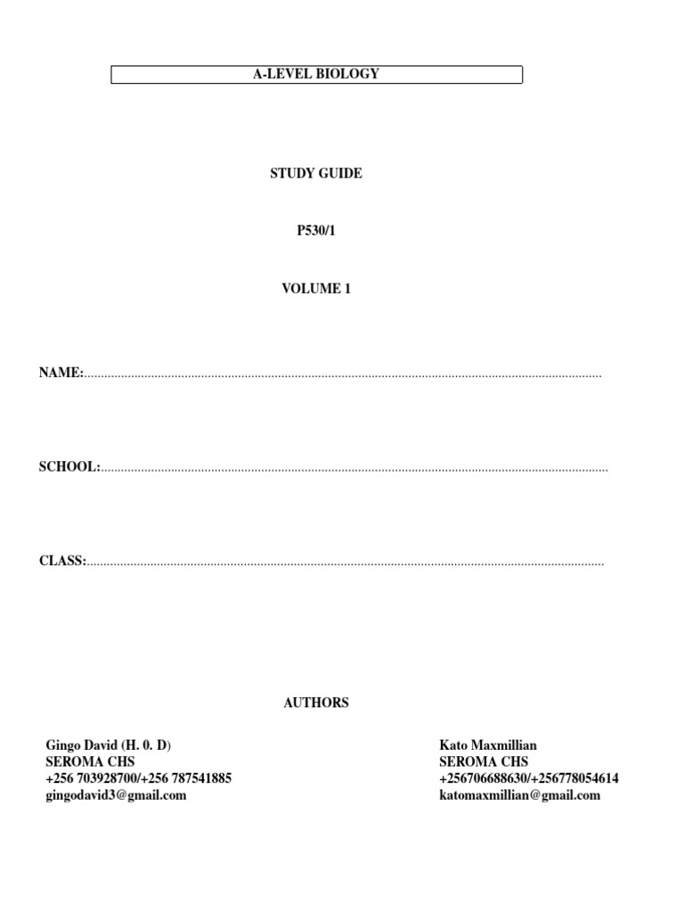 A-Level Biology Study Guide Volume 1 | PDF | Gene | Heredity