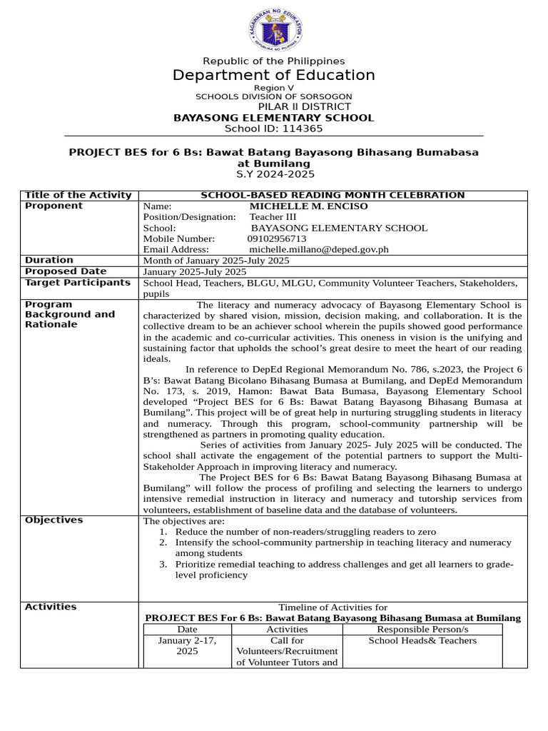 Bayasong Reading Month 2025 Project 6B | PDF | Literacy | Learning