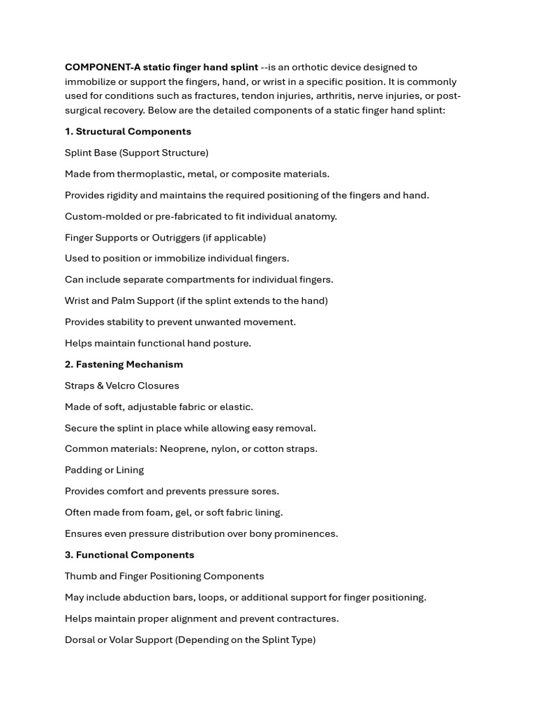 Component of Static Finger Splint | PDF