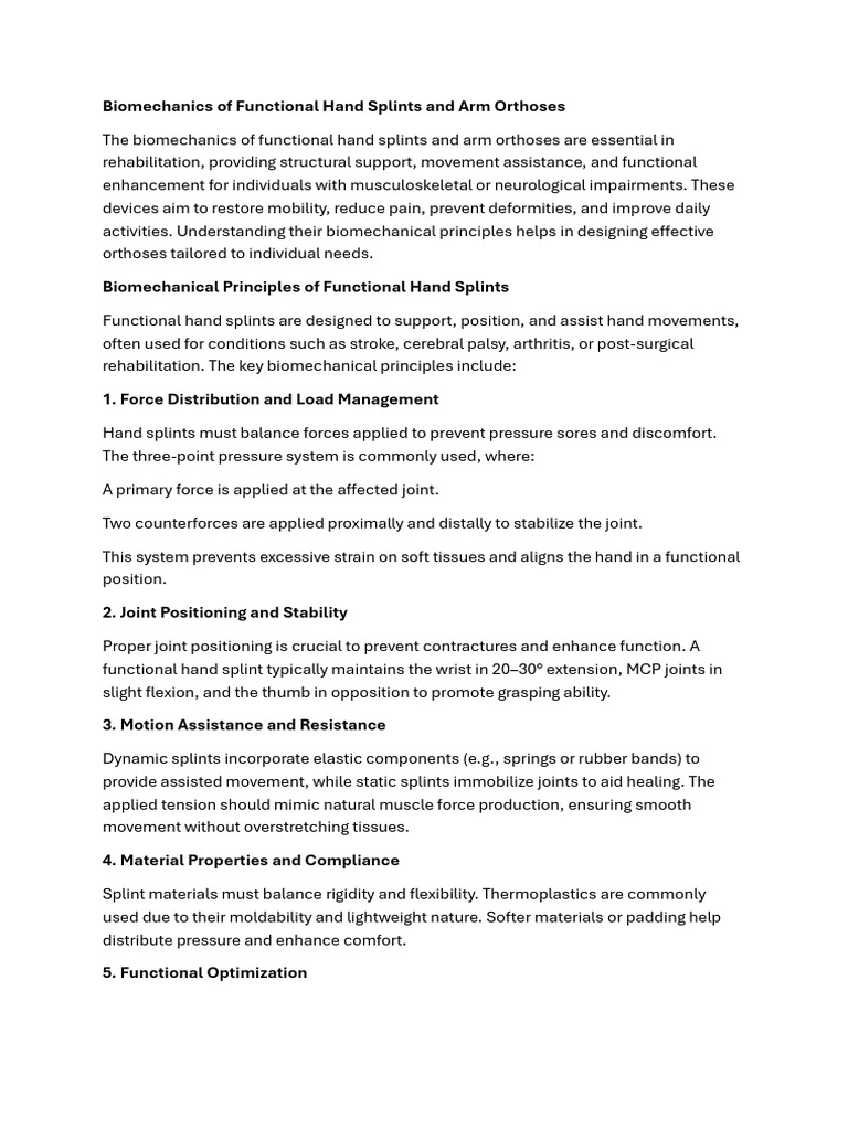 Biomechanics of Functional Hand Splints and Arm Orthoses | PDF | Hand ...