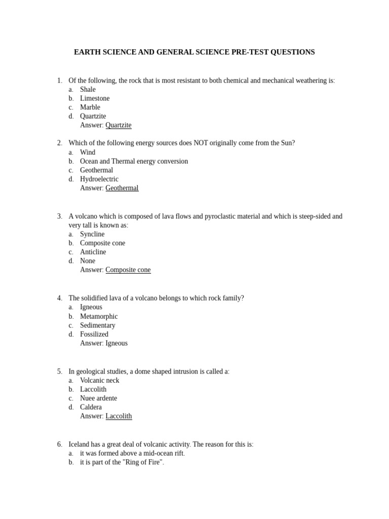 Earth Science and Gen Info - PreTest | PDF | Atmosphere Of Earth | Earth