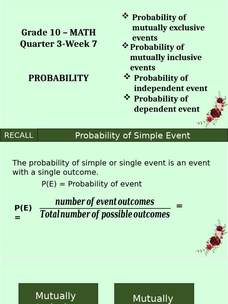 Grade 10 Math: Probability Concepts | PDF | Probability
