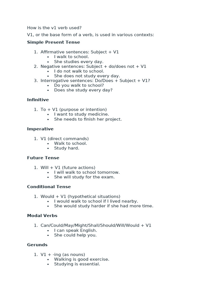 How Is The v1 Verb Used | PDF