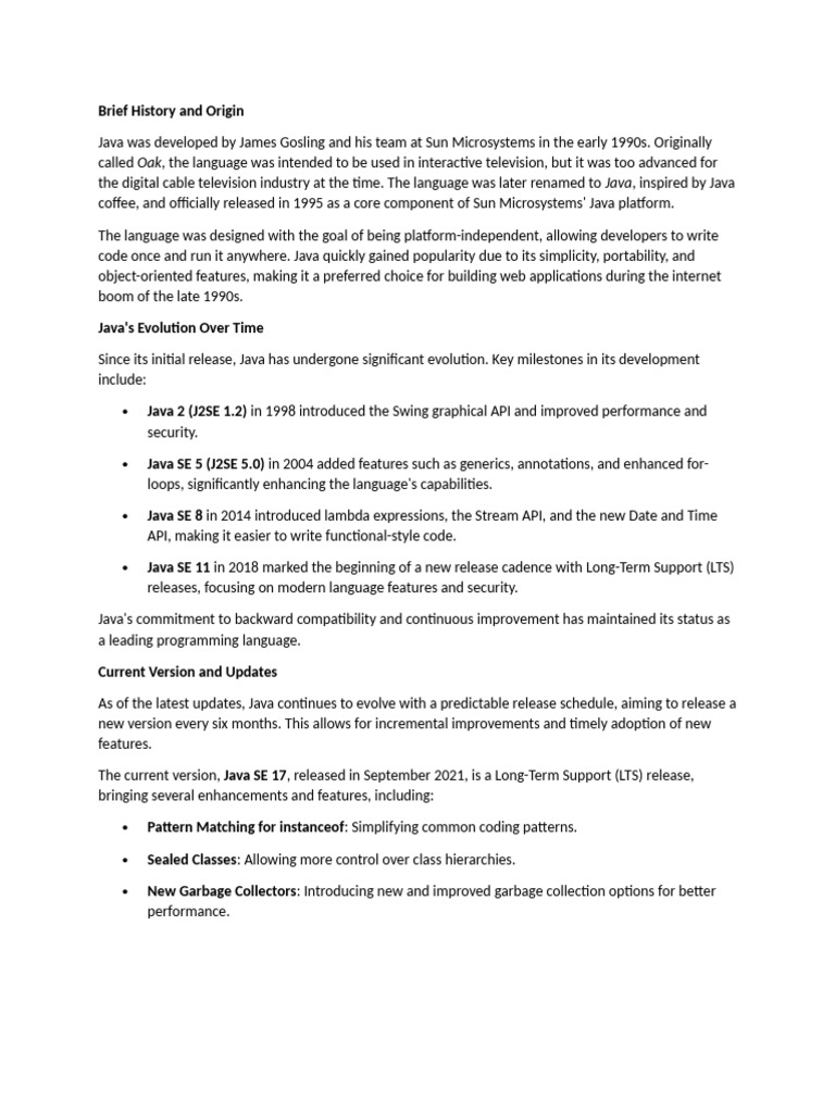 Brief History and Origin | PDF | Java (Programming Language) | Java ...