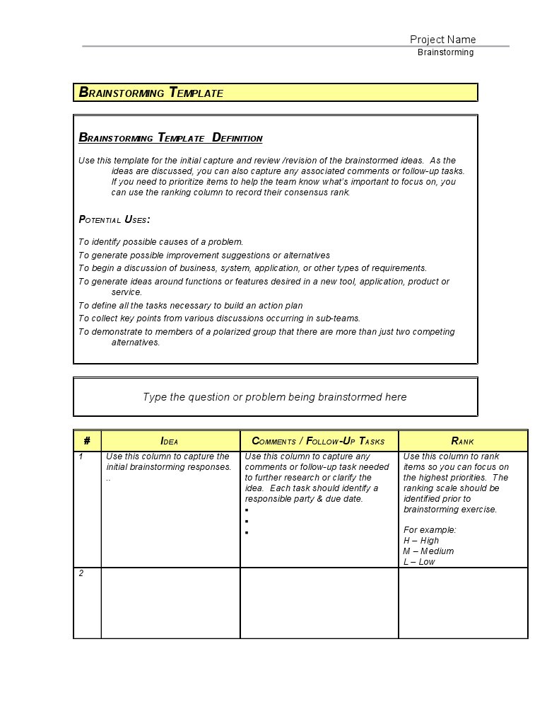 Brainstorming Template for Idea Capture | PDF | Brainstorming | Cognition