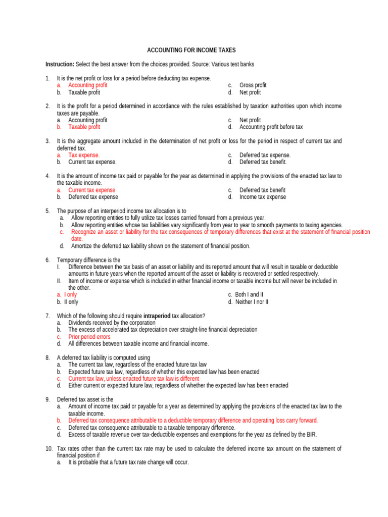 Income Tax Accounting Quiz Questions | PDF | Deferred Tax | Taxes