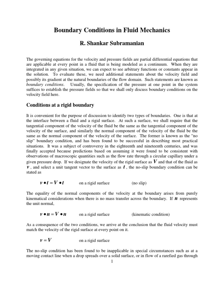 Boundary Conditions in Fluid Mechanics PDF Stress (Mechanics