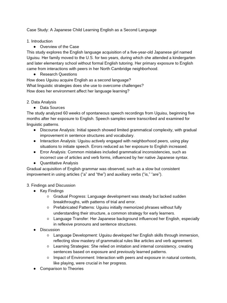 Case Study - A Japanese Child Learning English As A Second Language ...