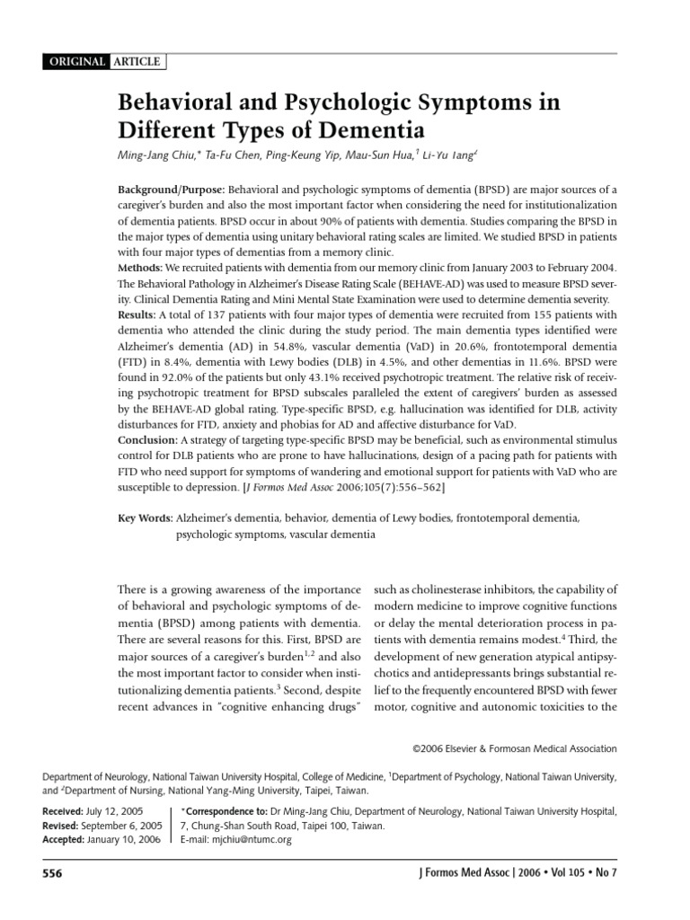 BPSD in Major Dementia Types | PDF | Dementia | Behavioural Sciences