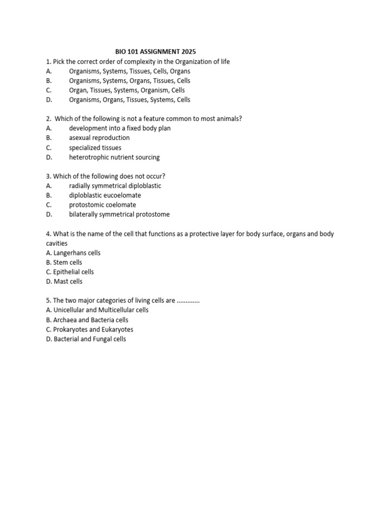 BIO 101 Assignment 02 | PDF