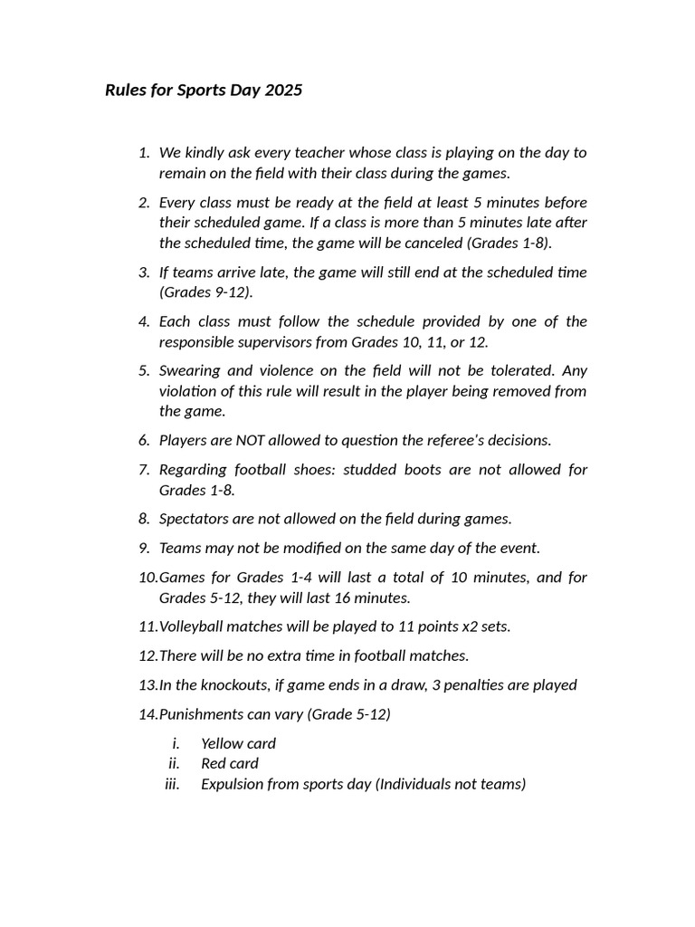 Rules For Sports Day 2025 | PDF