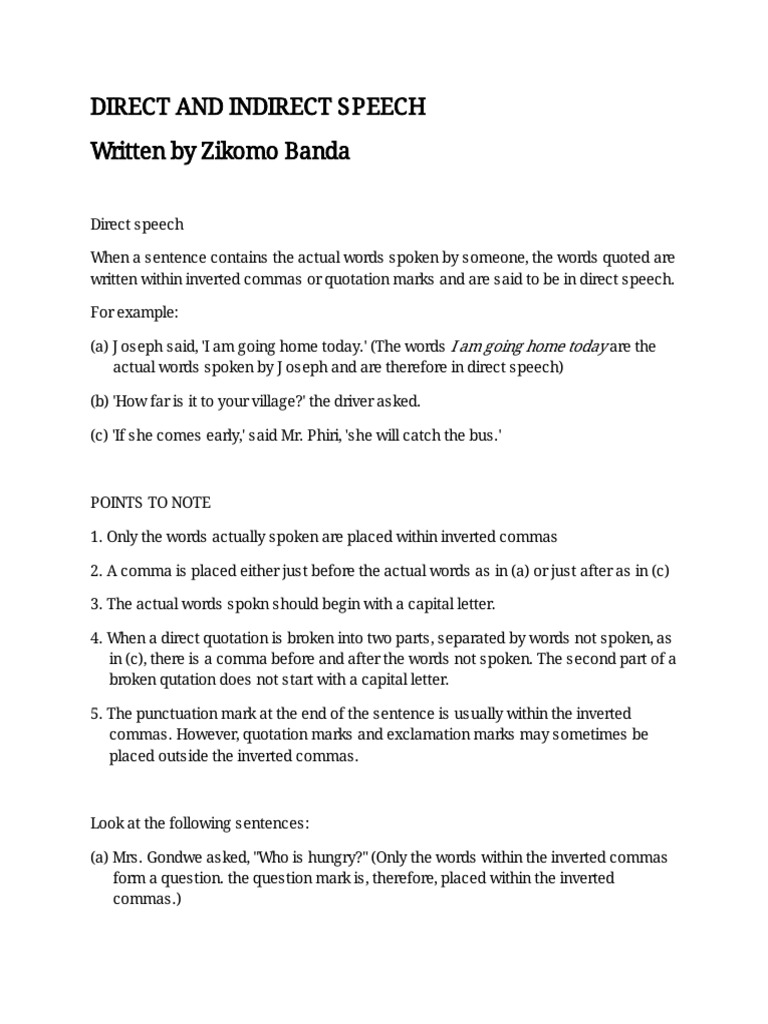 Direct and Indirect Speech Explained | PDF