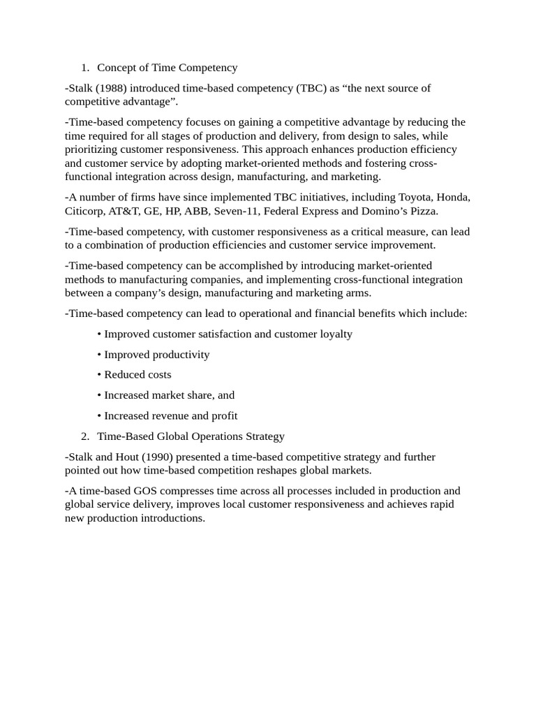 Time-Based Competency in Business Strategy | PDF | Logistics | Warehouse