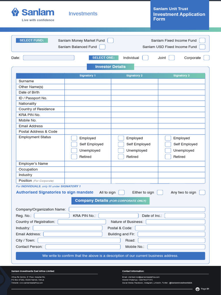 Sanlam Unit Trust Investment Application | PDF | Banks | Investing