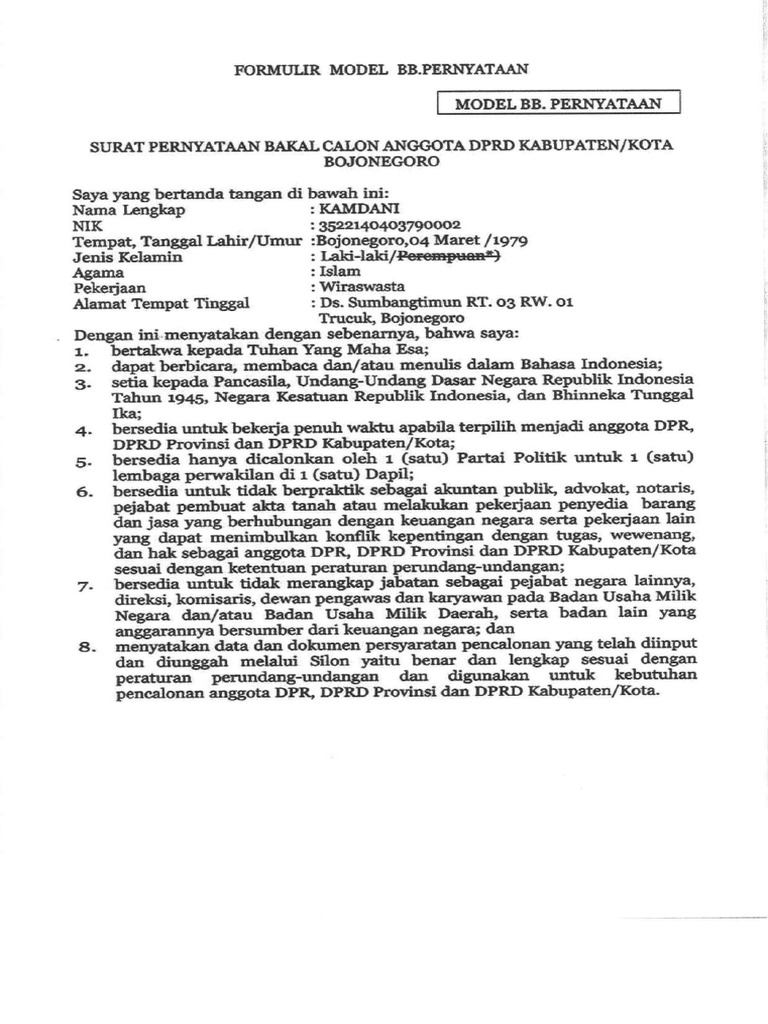 Formulir Model BB - Kamdani | PDF