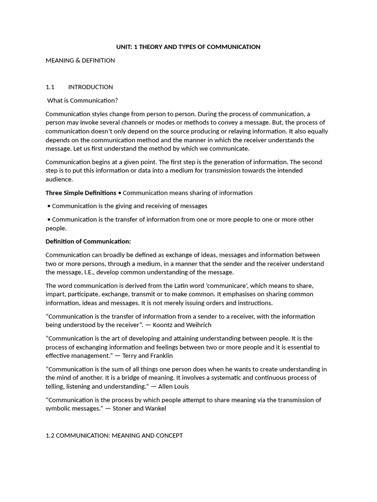 UNIT 1 Communication | PDF | Communication | Nonverbal Communication