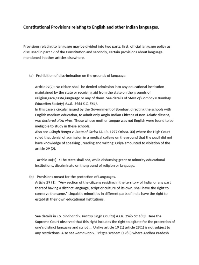 Constitutional Language Provisions in India | PDF | Languages Of India ...