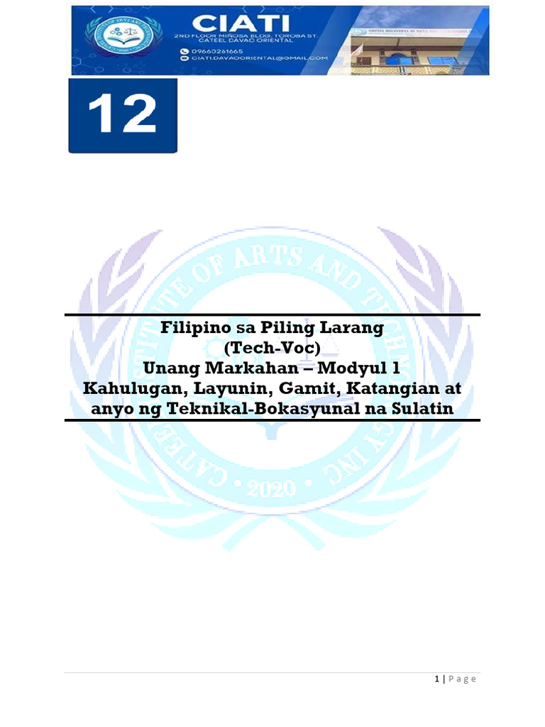 Filipino Sa Piling Larang - Tech-Voc Modyul 1 | PDF