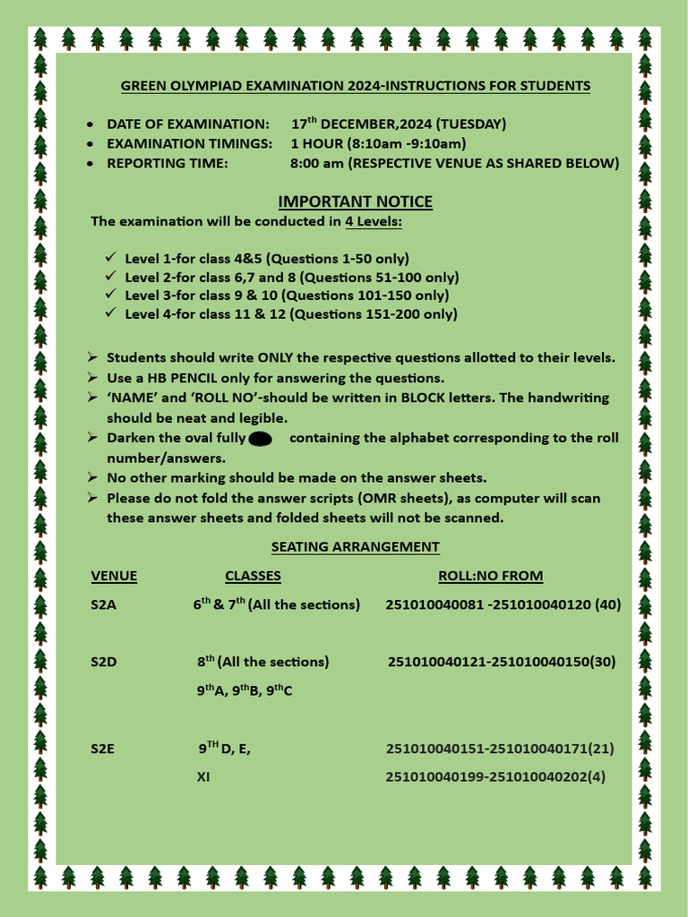 GREEN OLYMPIAD EXAMINATION 2024 instructions for students. | PDF ...