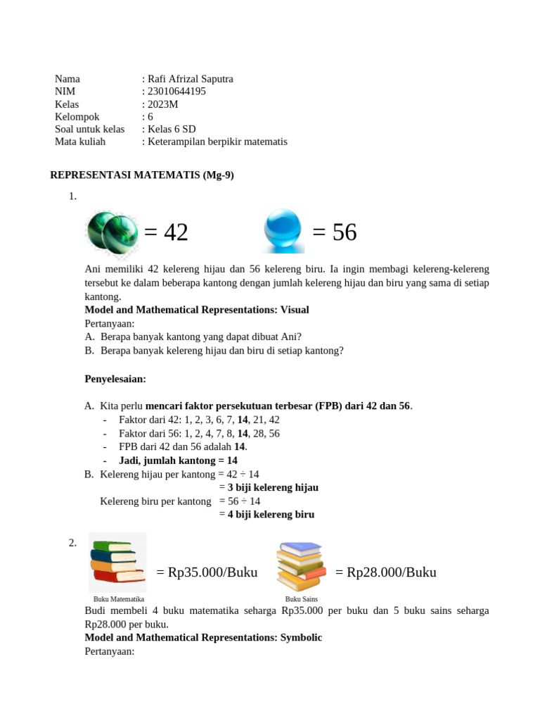 Soal Matematika Kelas 6 SD dan Penyelesaian | PDF