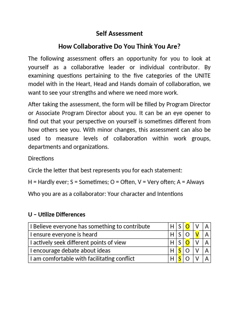 Collaborative Leadership Self-Assessment | PDF | Knowledge | Cognitive ...