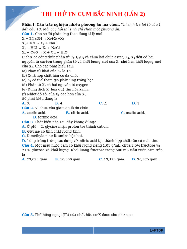 THI THỬ TN CỤM BẮC NINH LẦN 2 | PDF