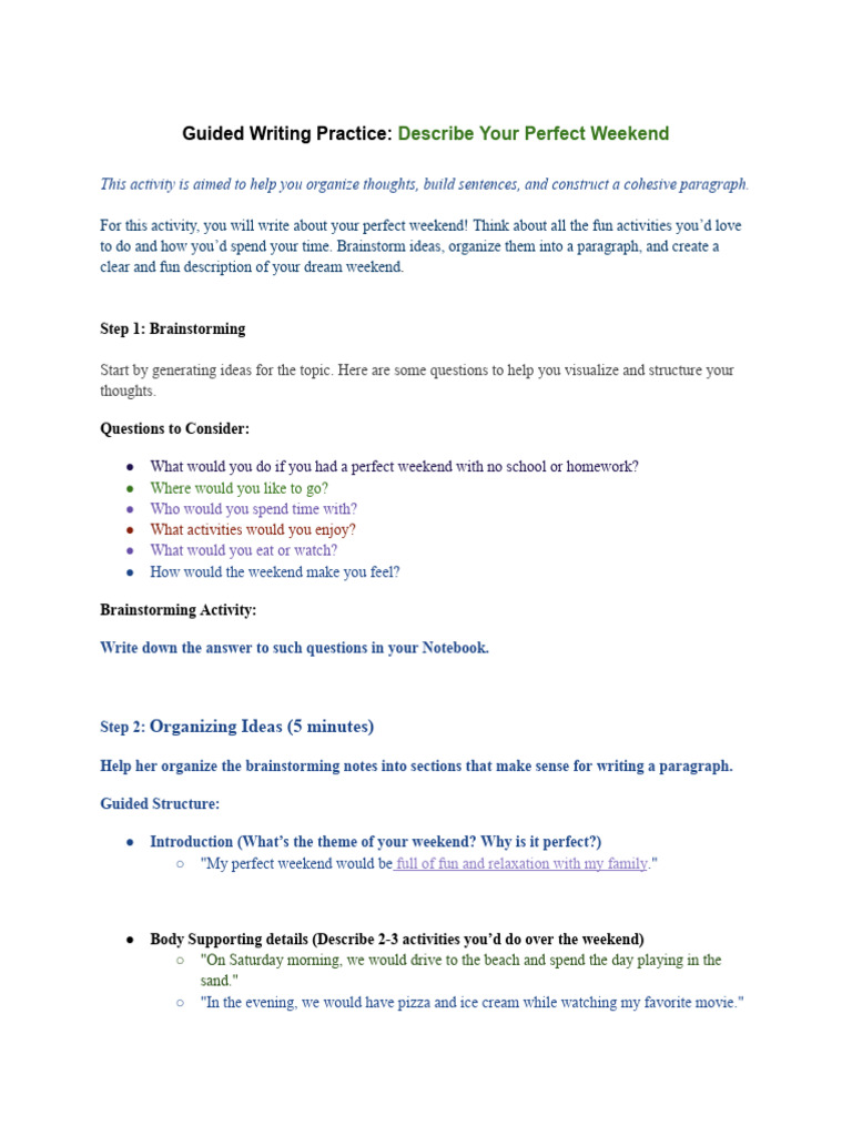 Crafting Your Ideal Weekend Description | PDF