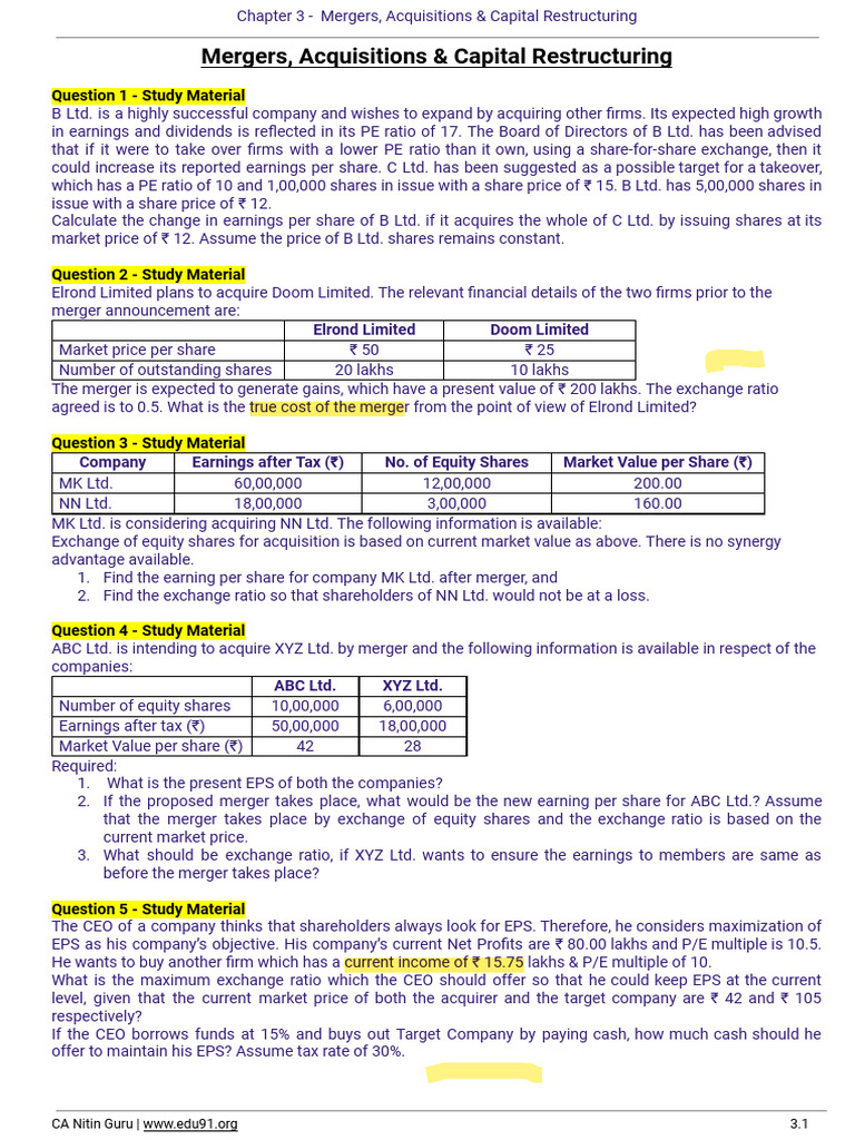 Mergers & Acquisitions: EPS Analysis Guide | PDF | Mergers And ...