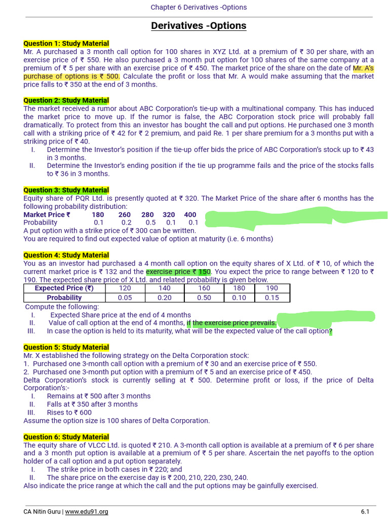 Options Trading Strategies and Calculations | PDF | Option (Finance ...