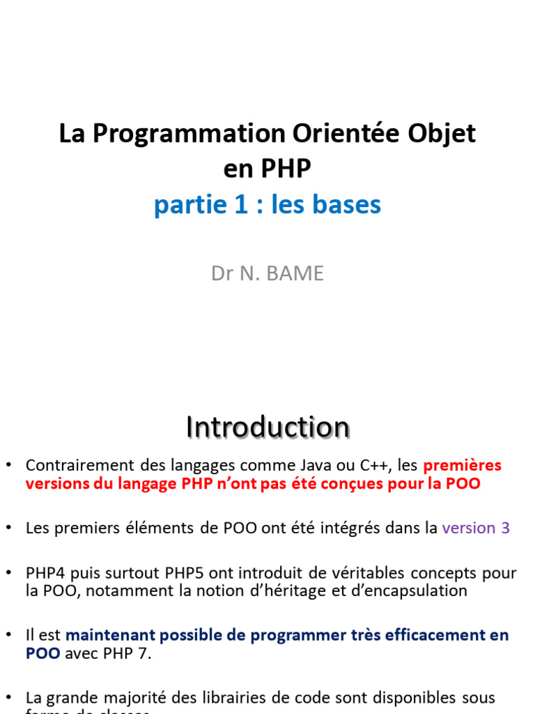 Bases de la POO en PHP | PDF | Classe (informatique) | Programmation ...