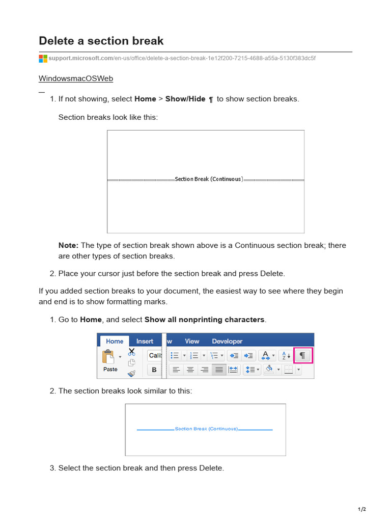Delete A Section Break | PDF