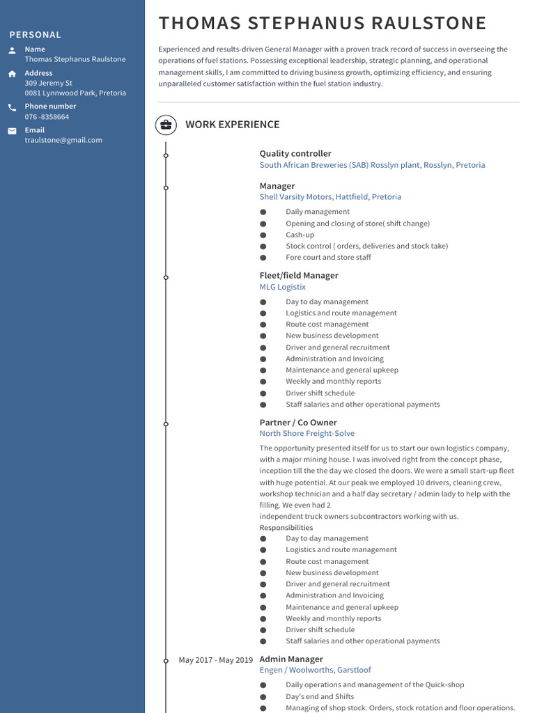 CV Thomas Stephanus Raulstone #1 | PDF | Banks | Occupational Safety ...