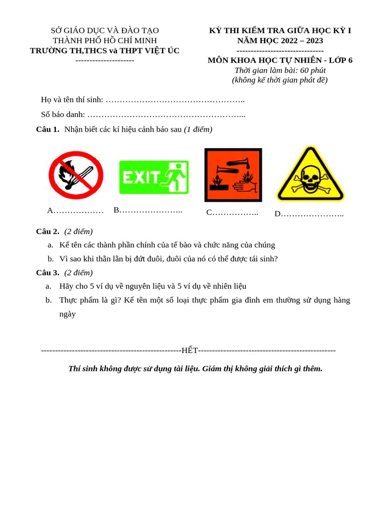 ĐỀ THI KHTN 6 - GHKI - DE 2 | PDF
