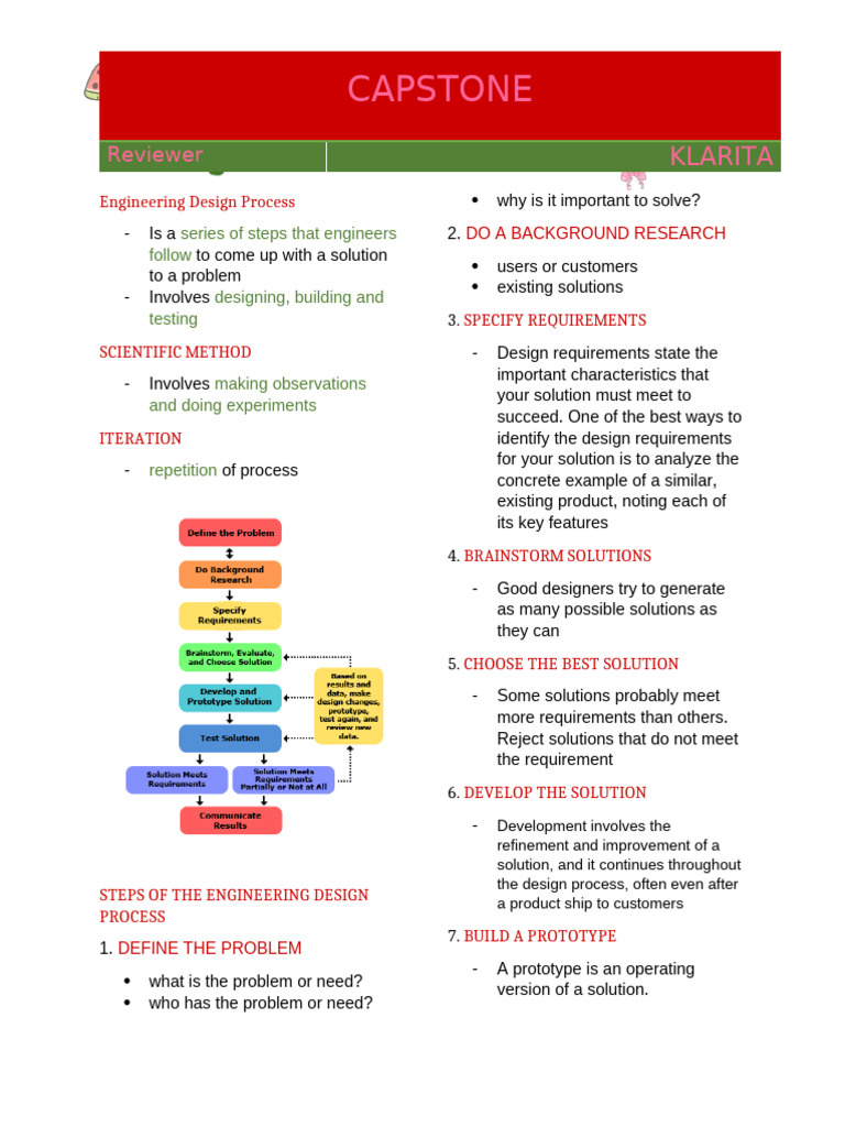 CAPSTONE EDP REVIEWER | PDF | Engineering Design Process