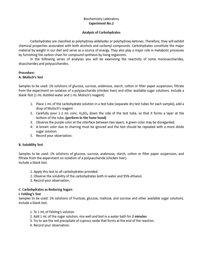 Carbohydrate Analysis in Biochemistry Lab | PDF | Carbohydrates | Glucose