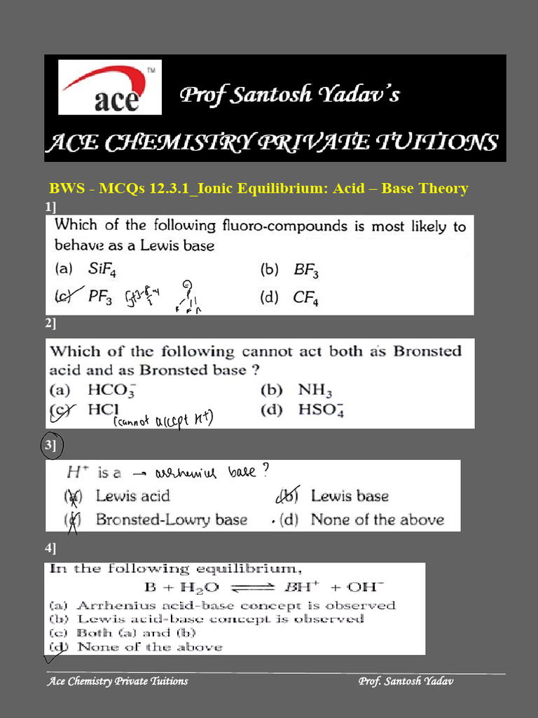 B WS MCQs 1231 Ionic Equilibrium Acid - Base 240516 133123 | PDF
