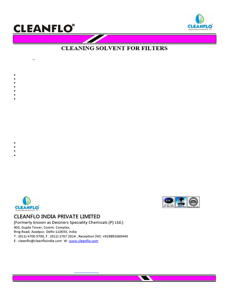 CLEANFLO-2013: Efficient Filter Cleaner | PDF | Water | Water Purification